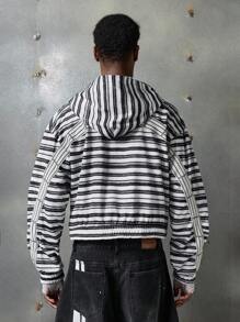 NEON BLANC 男士街头时尚长袖条纹连帽运动衫，秋季，冬季 - 黑與白 - 查看 3