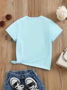 SHEIN Back To School Cute Pencil Print Casual Mint Green Short Sleeve T-Shirt For Young Girl Back To School Shirt Kids Inspirational Shirts For Kids School Clothes Tween Girls T Shirts 2nd Grade Shirt Kids Second Grade Shirt Girls - Blue - View 2