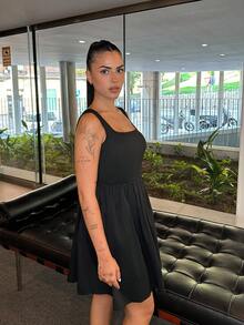 Lucia Bellido Women's Square Neck Sleeveless Dress - Black - View 1