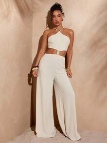 Hauture Bộ đồ liền thân hở lưng boho trang trí họa tiết trang trí mùa hè gợi cảm - Màu be - Xem 1