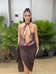Lucia Bellido Lưới che Sarong bãi biển kỳ nghỉ hè Ibiza trang phục đi biển Boho, thanh lịch, kỳ nghỉ trong suốt - màu nâu - Xem 4