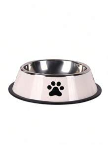 1PC大容量不锈钢宠物碗带爪印图案防滑耐用狗碗适用于中大型犬喂食饮水碗宠物用品狗配件宠物爱好者礼物 - 白色 - 查看 10