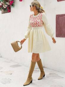 Travachic Fall/Winter Women's Outings Holiday Date Pullover Dress, Fall/Winter Women's Coarse Plaid Patched Waist A-Line Sleeveless Round Neck Casual Vacation Knit Dress, Holiday Beach Dress, School Outfit, Very Simple Attire, Women's Country Attire, Office Attire, Old Money Attire, Teacher Attire, Date Attire, Graduation Season, Fall Women's Knit Dress, Pullover Dress