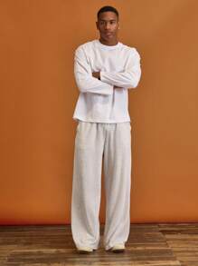 Musero Men Oversized Crewneck Long Sleeve Basic Plain T-Shirt Capsule Wardrobe Layering  Spring&Summer - Apricot - View 3