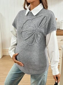 SHEIN Herbstkleidung, Herbstkleidung, Umstandsmode Herbstkleidung Umstandsmode Umstandsmode Floral Jacquard Strick Lässig Loose Weste Damen Pullunder Grauer Pullunder Ärmellose Pullover Blumenpullover Pullover Oberteil Pullunder für Damen Schleife Pullover Damen Pullunder Gestrickter Pullunder