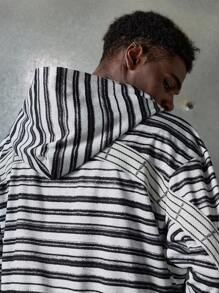 NEON BLANC 男士街头时尚长袖条纹连帽运动衫，秋季，冬季 - 黑與白 - 查看 4