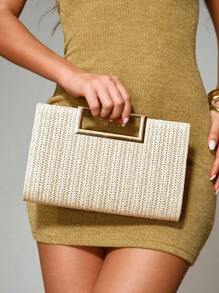 CUCCOO SZL 新款时尚女士编织手提包，百搭女士单肩包，适合度假、海滩、商务通勤、休闲、简约、海滩度假必备 - 米色 - 查看 3