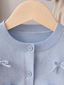 SHEIN 2pcs Baby Girl Bow Decor Button Front Sweater Set And Ombre Tulle Skirt Tutu Dress, Suitable For Family Gatherings, Halloween, New Year, Thanksgiving, Christmas Fall Winter