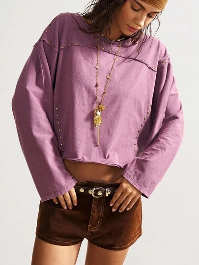Bohemela Dames casual effen gebreid ronde hals lange mouwen los gewassen T-shirt, herfst/winter Boho
