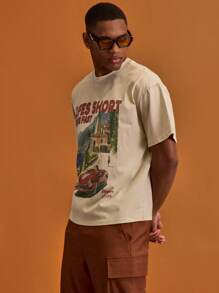 Musero 超大图案标语印花短袖 T 恤春夏季假期