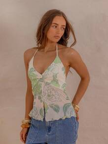 Aralina Women's Vacation Casual Floral Print Twist Back Halter Top - Multicolor - View 7