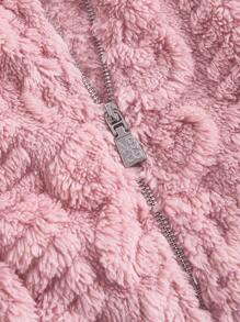 SHEIN MOD Women's Hooded Long Sleeve Heart Pattern Fluffy Trim Jacket, Autumn Winter, Brunch Women , Fall Wedding Guest Hoodie, Homecoming, 90s , Ladies Late Fall Casual Contrast Fluffy, Zipper Regular Sleeve Hooded Regular Fit Plain Women Jacket, Casual Daily Wear - Pink - View 4