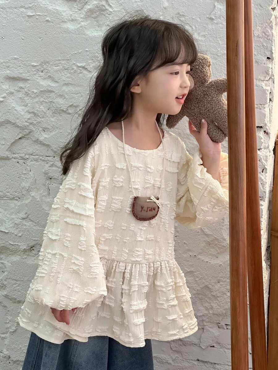 Dazy Kids 女童幼儿圆领长袖T恤，秋季服装 - 杏色 - 查看 1