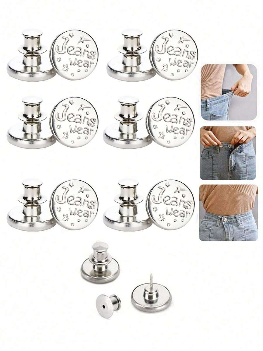 6 件/12 件牛仔裤纽扣替换件 17 毫米免缝纫金属纽扣修理套装 免钉可拆卸牛仔裤纽扣替换套装 情人节、婚礼、生日、纽扣、缝纫、缝纫用品、缝纫配件、工艺用品、DIY、成人工艺品 - 銀色 - 查看 1