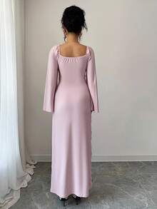 Selianne Đầm nữ cổ vuông tay loe họa tiết hoa thanh lịch - Hồng - Xem 2