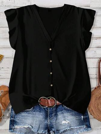 EMERY ROSE Women's Casual Simple Black Shirt, Suitable For Summer