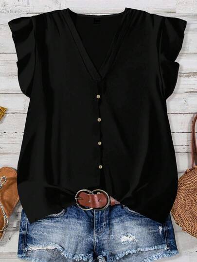 EMERY ROSE Camisa negra casual y sencilla para mujer, adecuada para el verano