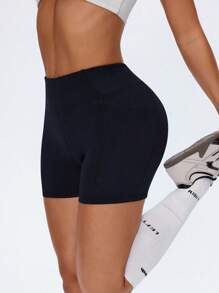 SHEIN Sports 夏季运动户外跑步健身运动短裤 - 黑色 - 查看 4