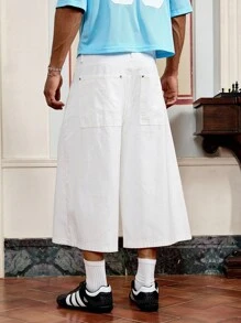 SWAVVY 男士休闲百搭纯色阔腿牛仔短裤 - 白色 - 查看 2