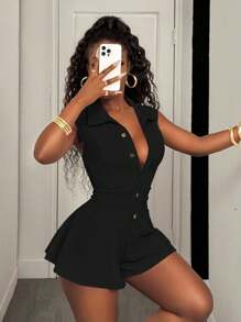 BamGleam 女士性感无袖粉色连体衣 - 黑色 - 查看 4