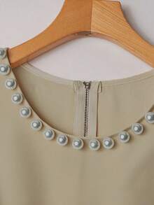 Franclia French High-Level Chic Three-Dimensional Beaded Sleeveless Tops Layered Wide-Leg Pants Trousers Summer Two Pieces Suits Ladies Summer Clothing Summer Two Pieces Suits Summer - Khaki - View 3