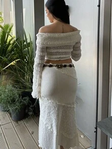 Lucia Bellido 女式杏色拼色波西米亚风半身裙，配腰带 - 杏色 - 查看 2