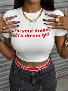 Rovax Women's Round Neck Short Sleeve Letter Print Casual Top Graphic Tees Women Tops - White - View 1