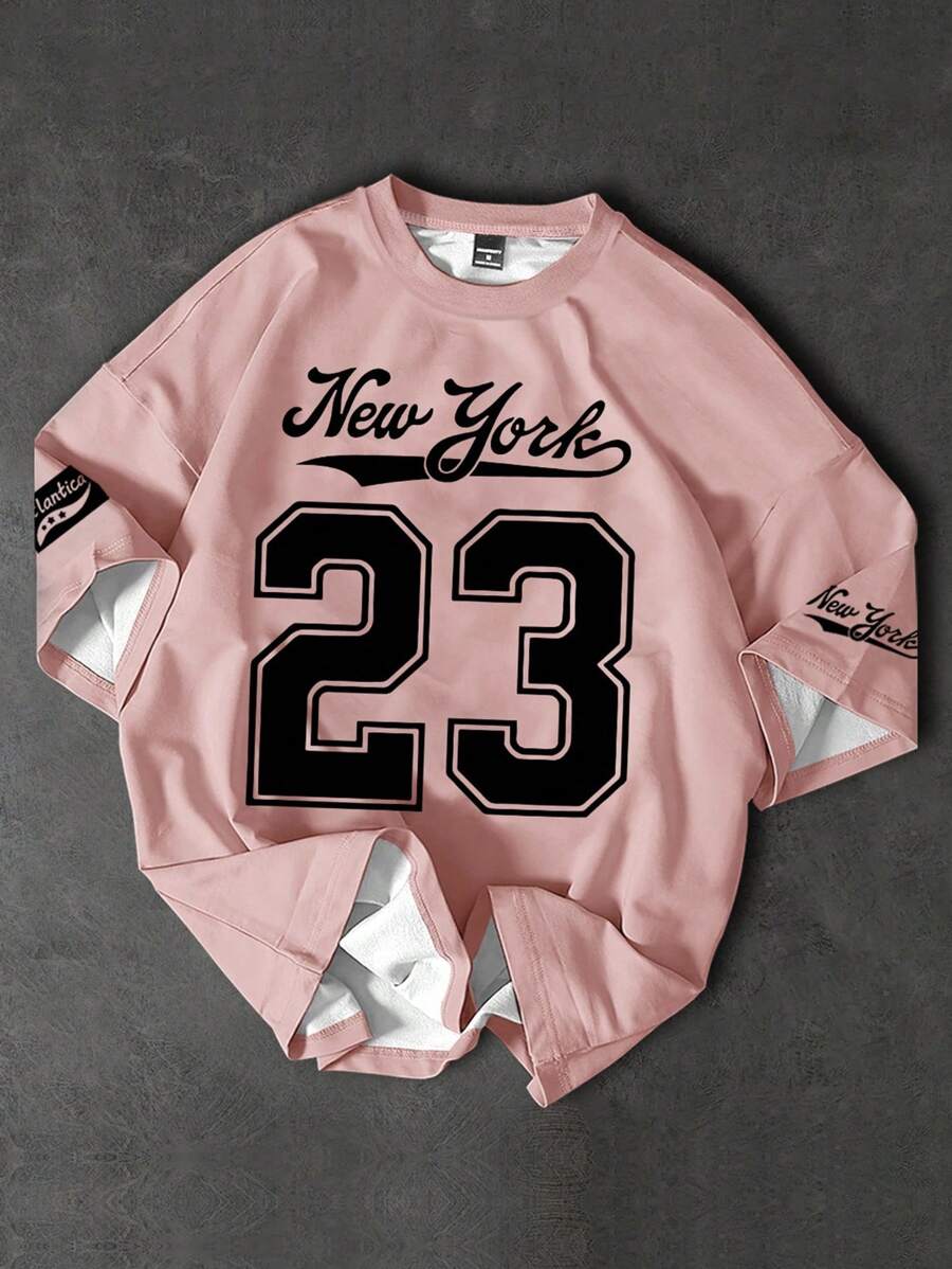 Manfinity EMRG 夏季大码男士休闲字母数字印花圆领短袖 T 恤