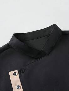 Manfinity Homme Áo sơ mi đầu bếp tay ngắn có cổ màu tương phản dành cho nam - màu đen - Xem 3