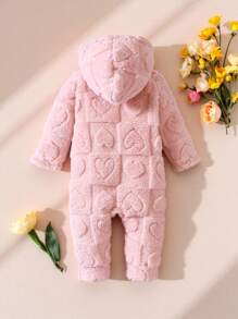 SHEIN Bebé niña Mono con patrón de corazón con capucha teddy - Rosa - Ver 2