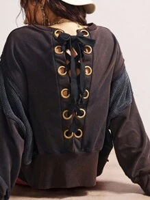 Bohemela BOHO Vintage Casual Solid Color Knit Long Sleeve Drawstring Backless Sweatshirt For Women In Fall/Winter - Black - View 5