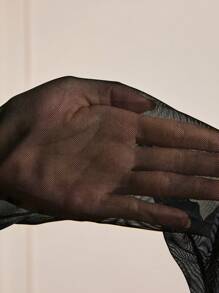 Zolique Crisscross Halter Neck Mesh Insert Bodysuit Fall Cloth For Women - Black - View 9