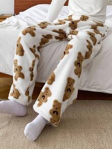DAZY Men's Bear Pattern Fleece Lounge Pants, Autumn/Winter, Fall Fluffy Pajama