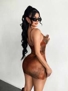 SHEIN SXY 女式性感细肩带扎染修身迷你连衣裙 - 彩色 - 查看 2