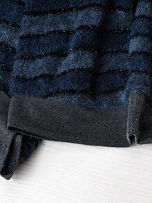 Comfylo Plus Size Women Striped Glitter Baseball Jacket In Fall/Winter - Blue - View 12