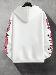 Manfinity Homme 大码男士花卉印花拉链连帽衫休闲运动衫，花卉拉链连帽衫，图形拉链衫，男士花卉连帽衫，秋冬 - 白色 - 查看 2