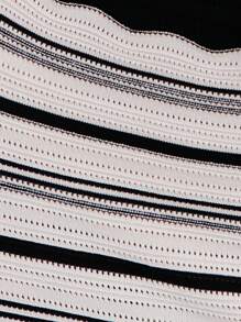 Nöista Black And White Striped Two Pieces Knit Set Includes A Scalloped-Edge Crop Top With A Deep V-Neck And A High-Waisted, Fitted Maxi Skirt. Spring, Women's Clothing, Elegant, Vaccay, Holidays, Summer. - Black and White - View 6
