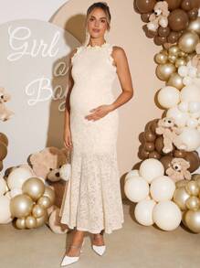 Loomaby Váy bầu không tay họa tiết màu trơn - Màu Khaki - Xem 4