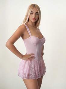 Sweetina Váy mini ren chéo hở lưng có gọng dành cho nữ - Hồng - Xem 4