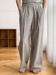 DAZY 男士条纹面料家居服长裤，秋季、秋冬季睡裤 - 彩色 - 查看 1