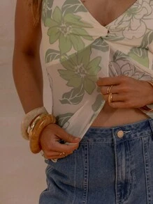 Aralina Women's Vacation Casual Floral Print Twist Back Halter Top - Multicolor - View 4