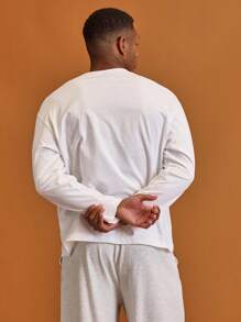 Musero Men Oversized Crewneck Long Sleeve Basic Plain T-Shirt Capsule Wardrobe Layering  Spring&Summer - Apricot - View 2