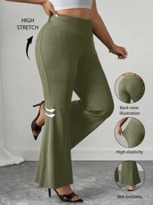 Elenzga Plus Size Women's New Asymmetric Waist Flare Knit Pants, Black, Loose Fit Elegant Office Wear Plus Size Flare Pants Plus Size Bell Bottoms Stretchy Pants Fall Cloth For Women