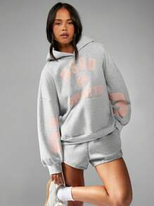 MISSGUIDED 大学风格 MSGD 运动图案套头连帽衫，带中央口袋，超大版型长袖休闲街头运动休闲运动衫，学院风