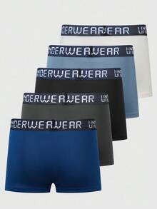 Manfinity Underwear&Sleepwear Basics 5PCS Soft Tween Boys' Letter Waistband Casual Boxer Briefs - Multicolor - View 2