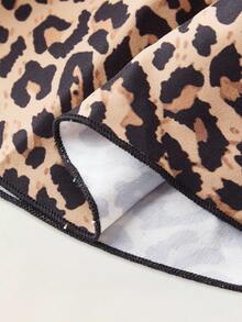 Maija Kids Maija Kids 年轻女孩夏季休闲时尚街头豹纹抽绳高腰双褶边下摆迷你裙 - 咖啡棕 - 查看 7