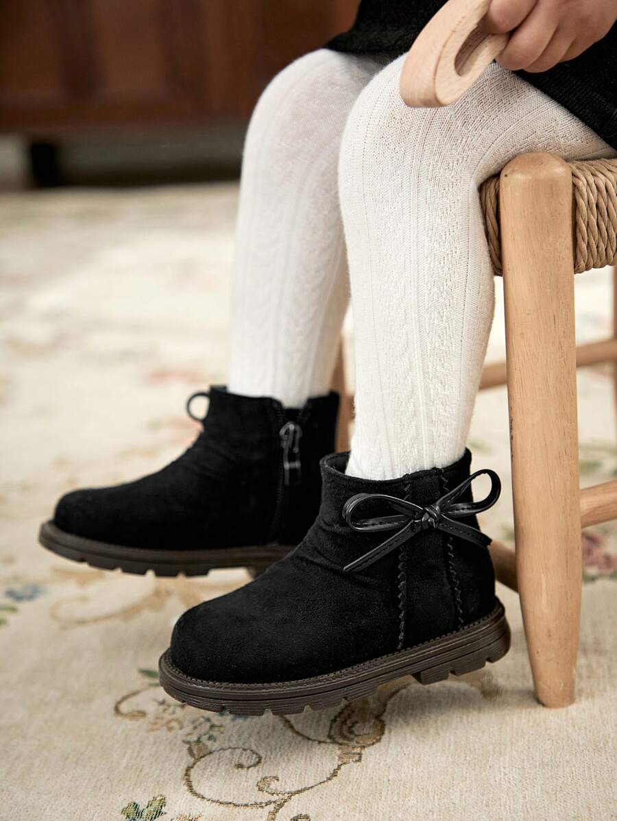 秋冬可爱蝴蝶结装饰百搭公主宝宝女童幼儿婴儿平底踝靴，秋冬鞋