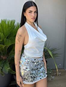 Lucia Bellido Váy Bodycon Mini Sequin Cho Quần Áo Dự Tiệc Năm Mới - Bạc - Xem 4