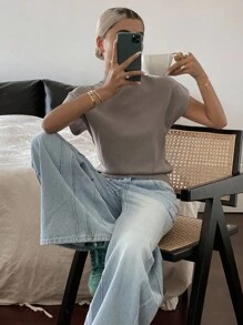 Livesso Women's Solid Color Sleeveless Turtleneck Knit Top - Khaki - View 6