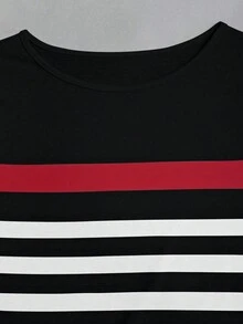 EMERY ROSE Striped Print Tee For New Year Clothes Graphic Tees Women Tops Fall Cloth For Women - Red - View 3